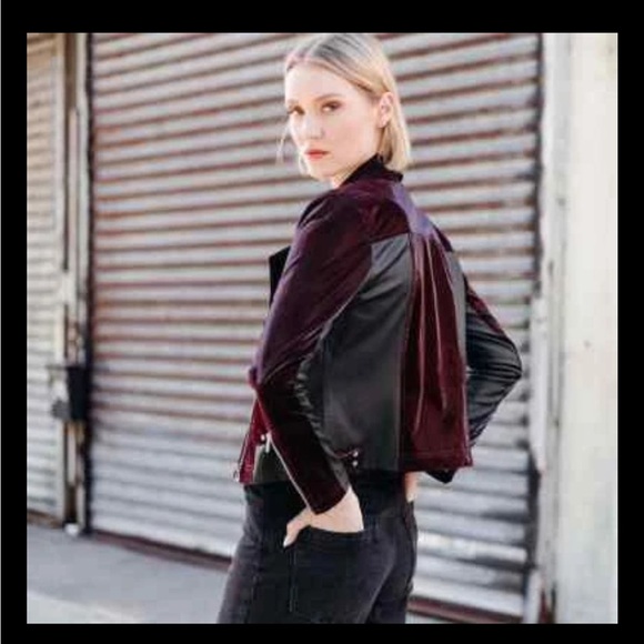 Clara Sunwoo Vinyl + Liquid Leather Panel Zip Cuff Jacket Small Mulberry - Picture 8 of 12